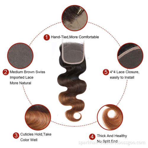 Body Wave Brazilian Human Hair Bundles With 4x4 Lace Closure Body Wave ombre color cheap bundles virgin human hair hair
